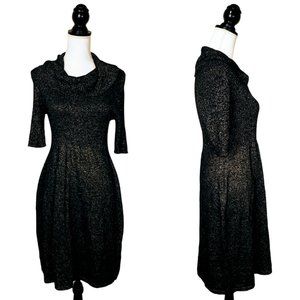 EVAN PICONE Work The Look Cowl Neck Dress, Black Gold Glittery Shimmery Ribbed L